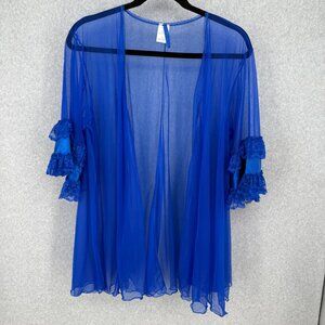 Escante VTG Sheer Kimono Cover Up Peignoir Size 3X Blue Nylon Lace Lingerie